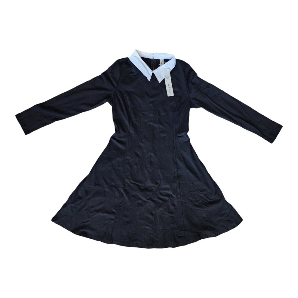 Wednesday Adam Dress Womens Size M - Black White Contrast Collar Aphratti NEW